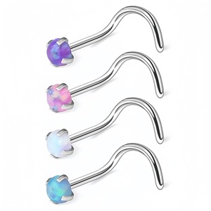 Piercing de nez en acier inoxydable opale, barres droites, en L et en S, design géométrique à vis, bijoux de piercing, cadeau - Product Image 3