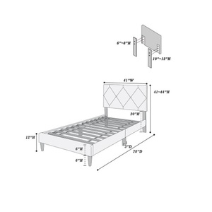 Modern Twin Size <b>Bed</b> Adjustable Headboard 1pc Box Spring Frame Eco-Friendly Durable <b>Pine</b> Wood Navy Blue Velvet Upholstered Youth - Product Image 6