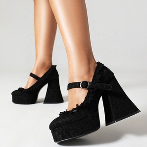 Newly Lace Pumps Thick Platform Chunky High Heels Shoes <b>Square</b> Toe Women Buckle Strap Mary Jane Sandals - Product Image 4