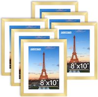 Cadres photo S&L 8x10 en bois d'ingénierie doré, finition polie, lot de 6, pour mur ou table, avec plexiglas HD pour collage mural