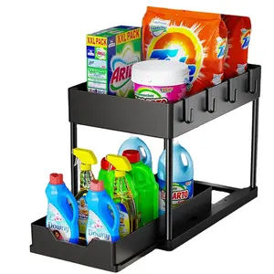 Pull-Out Double-Tier Kitchen Sink Organizer Removable Table Spice Rack with Seasoning Storage Rack Use as Shelf