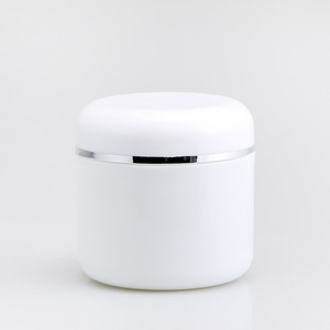White Plastic Cream Jar with Silver Rim Lid 10g-200g Skincare Cosmetic Packaging <b>for</b> <b>Eye</b> Cream and Lotion - Product Image 2