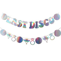 Bannière de fête en forme de disque laser coloré argenté « Last Disco » avec lettres et motif floral