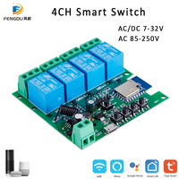 250V 16A Télécommande Commutateur USB 5V 12V 24V AC220V Tuya WiFi 4Ch Module Contrôleur 433MHZ APP Commande Vocale WiFi Relais Commutateur