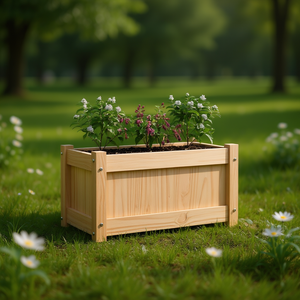 Jardinera de madera de pino macizo D0100H5NT06, tamaño mediano, color natural, estilo rústico, maceta para uso en exteriores. - Product Image 2