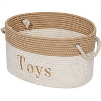 Panier à jouets rond moderne en corde de coton avec poignée 15x11x9, bac de rangement pour chambre d'enfant, salle de jeux, salon et salle de classe