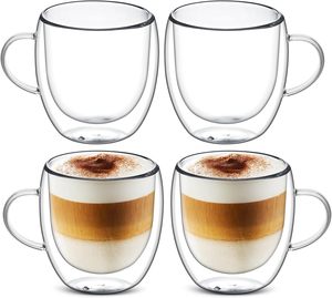 Taza de Café y Té Aislada Transparente Resistente al Calor y Frío de 350 ml (12 oz), Tazas de Vidrio de Doble Pared con Asa - Product Image 1