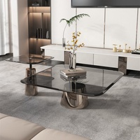 Table basse en verre de luxe de style moderne avec base en acier inoxydable ensemble de table centrale carrée pour meubles de salon et de maison