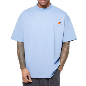 Camiseta de 300 g/m² para hombre, 100 % algodón, cuello acanalado, hombros caídos, estilo oversize, camiseta básica de streetwear, camiseta gruesa para hombre - Product Image 2