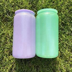 Verres à boire élégants de 16 oz, en verre à sublimation avec paillettes brutes, avec couvercle en plastique et paille - Product Image 4
