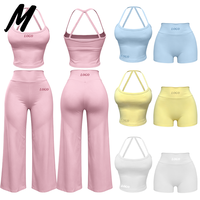 Ensemble deux pièces Milady ODM personnalisé avec logo, pantalon large à dos croisé pour femme, couleur unie, respirant, écologique, vêtements de sport décontractés