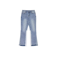 Jean en denim vintage délavé à franges coupe 507 taille mi-haute pour homme, légèrement évasé