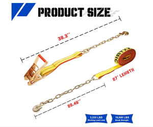 Сверхпрочные храповики 2 дюйма X 27 футов с цепными концами и крючками с храповым механизмом - Product Image 2