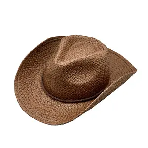 Chapéu de palha de grama Lala tecido à mão para homens e mulheres, chapéu cowboy ocidental, chapéu de cavalo para viagens, praia, férias, sombras, venda internacional