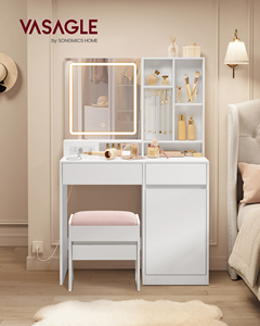 <span class=keywords><strong>VASAGLE</strong></span> Table de maquillage moderne avec prises de courant 90cm Petite table de courtoisie avec chaise Luminosité réglable <span class=keywords><strong>Coiffeuse</strong></span> - Product Image 3