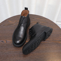 Bottines décontractées pour hommes pour hommes rétro vache en cuir véritable plate-forme épaisse marche moto botte chaussures habillées élégant Preppy