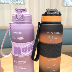 Bouteille d'eau sport en plastique dégradé de 1L avec marqueur de temps, idéale pour la gym et la <span class=keywords><strong>motivation</strong></span> estivale - Product Image 4