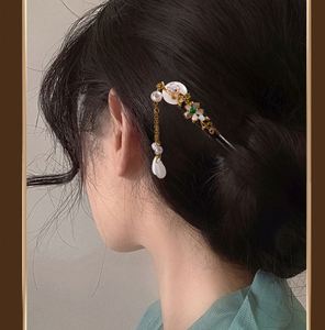 Bâtonnet à cheveux en bois rétro chinois vintage, épingle à cheveux florale élégante pour femmes, accessoire de coiffure Hanfu - Product Image 5