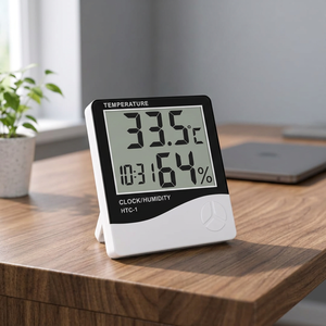<b>Digital</b> Thermo Hygrometer LCD Display Temperature Humidity Meter with <b>Clock</b> Indoor Monitor for Home Office - Product Image 2