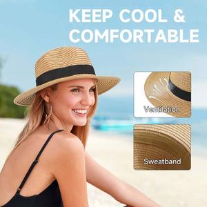 <span class=keywords><strong>Sombrero</strong></span> de paja de Panamá transfronterizo, sombrilla, moda de verano para mujer, portátil, transpirable, británico, protector solar de playa para hombre - Product Image 3