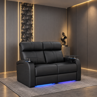 Ensemble de canapés, canapé deux places, canapé moderne en cuir véritable, fauteuil inclinable électrique en bois, canapé extensible électrique à gravité zéro, 7 couleurs LED, salon