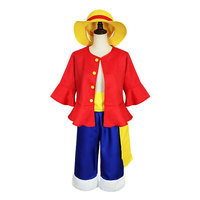 Disfraz de Cosplay de One Piece Luffy, Conjunto de Sombrero de Paja, Chaqueta Roja, Pantalones Azules, Calcetines Blancos, Sombrero Amarillo, Tallas SMLXLXXL, Anime, Actuación en Escenario