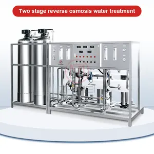 Sistema de filtro de tratamiento de agua de planta de filtración RO de dos etapas purificador de acero inoxidable para cosméticos bebidas químicas alimentos