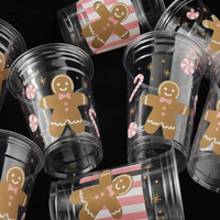 Gobelets en plastique personnalisés avec logo de Noël, avec couvercles, gobelets pour boissons froides en PET pour café, restaurant, emballage de boissons saisonnières, OEM