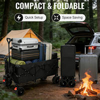 Chariot de camping pliable à quatre roues en acier haute teneur en carbone, imperméable, extra long, surdimensionné, grande capacité, chariot utilitaire