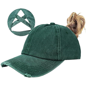 Vente en gros de casquettes de baseball vintage en coton délavé pour femmes avec queue de cheval, broderie personnalisée, chapeaux de papa en détresse - Product Image 2