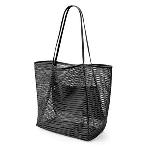 Wholesale Women's Packable <b>Beach</b> Mesh Tote & Shoulder <b>Bag</b> with Open Closure and Zipper Pocket <b>for</b> Summer Casual Vacation Use - Product Image 3