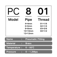 Raccord pneumatique droit en laiton nickelé série PC, à connexion rapide par simple pression, résistant à la corrosion, pour tube d'air