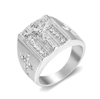 Bague unisexe rétro en acier inoxydable doré et argenté avec zircon incrusté, croix catholique, bague de couple, bague religieuse, cadeau d'anniversaire