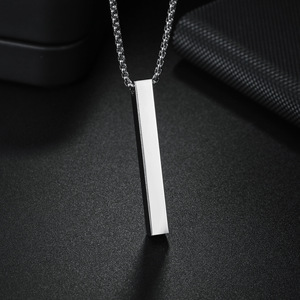 Collar de acero inoxidable OEM transfronterizo, con colgante de tendencia europea y americana, diseño simple, liso, cuadrado y cilíndrico. - Product Image 2