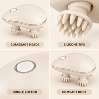 Masseur de tête sans fil beige avec 4 têtes de pétrissage, lumière rouge et 2 modes pour le soin du cuir chevelu à domicile et la relaxation quotidienne