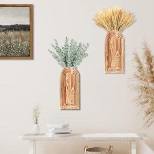 Set di Vasi da Parete in Legno - Finitura <span class=keywords><strong>Marrone</strong></span>, Decorazione Murale Moderna Stile Fattoria e Boho per Ingresso, Corridoio, Bagno, Soggiorno, Sala da Pranzo - Product Image 5
