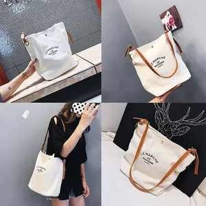 Cotton Shoulder Bag Fashion Design High Quality Custom Logo Color Eco Friendly Shopper Cotton Canvas Tote Shoulder Bags With Brown Leather Handles