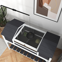 Enclos Moderne en Bois pour Tortues avec Table, Couvercle Ouvrable, Deux Niches, Étagère de Rangement, Zone de Baignade et Plateau Fixe - Pour Usage Domestique