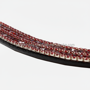 BANDA DE CUERO PARA CEJAS DE CABALLO MEJOR VENDEDOR LUJO A LA MODA CON CUERO DE ALTA CALIDAD Y CADENA DE CHAPA DE CRISTAL TRANSPARENTE DE 5 FILAS - Product Image 1