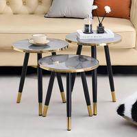 Ensemble de 3 tables basses Nest, métal, luxe, moderne, tables basses rondes en acier inoxydable doré pour le salon