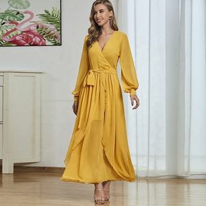 Vestido <span class=keywords><strong>Maxi</strong></span> de Gasa con Volantes Personalizado de Moda para Mujer, Vestidos Elegantes Casuales de Verano para Mujer - Product Image 4