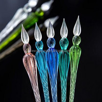 Stylo à plume en verre personnalisé pour écriture et dessin, couleur unie, verre transparent
