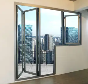 Falt fenster aus gehärtetem Glas Export qualität Aluminium zweifach gefaltete Fenster Falt fenster Tür