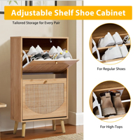 Meuble à chaussures haut en rotin et chêne clair JIAMEIJIA FURNITURE de l'usine Nanyang, avec porte rabattable, pour entrée