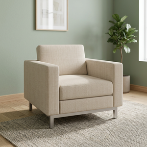 Canapé simple moderne avec accoudoirs carrés, dossier rigide, revêtement en tissu, rembourrage en mousse, pieds en métal pour salon, mobilier de maison - Product Image 3