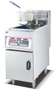 Équipement de cuisine commercial, <span class=keywords><strong>friteuse</strong></span> électrique à double cuve 20L+20L, machine à frire en acier inoxydable sur pied avec armoire - Product Image 5