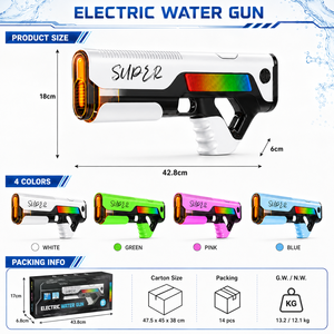 Pistola de Agua Eléctrica Autocebante de Alta Potencia con LED <span class=keywords><strong>Recargable</strong></span>, Juguete de Verano para Exteriores, Piscina, Playa y Jardín - Product Image 4