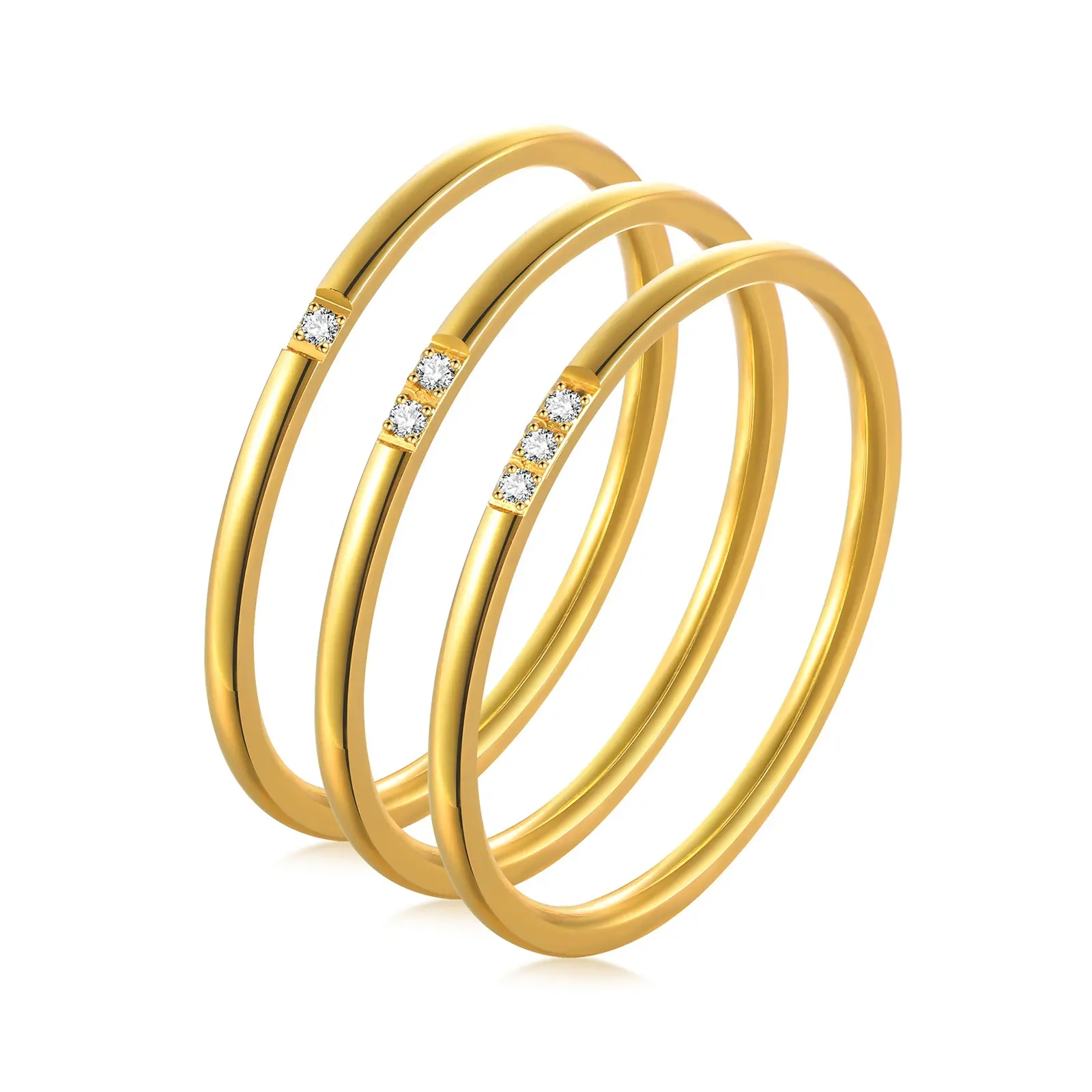 Dainty 18K Gold Plated Stainless Steel Ins New Trendy Small Cubic Zirconia Stacking Rings For Women