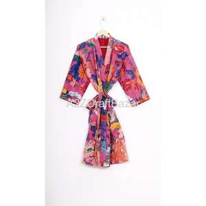 Floral imprimé Vintage Kantha Kimono veste taille libre avant ouvert dentelle Robe pour été tenue décontracté grands cadeaux pour les femmes - Product Image 5