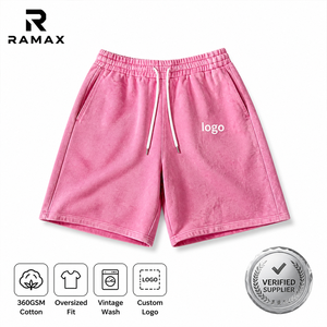 Shorts Bermuda en Coton Oversize pour Homme RAMAX, Lavage Vintage, Logo Personnalisé, Taille à Cordon, Style Décontracté Streetwear - Product Image 1